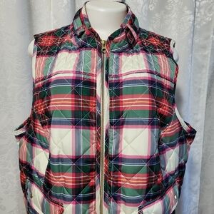 Crown & Ivy Ivory Plaid Outerwear Women's Puffer Quilted Vest Sz 2X Activewear